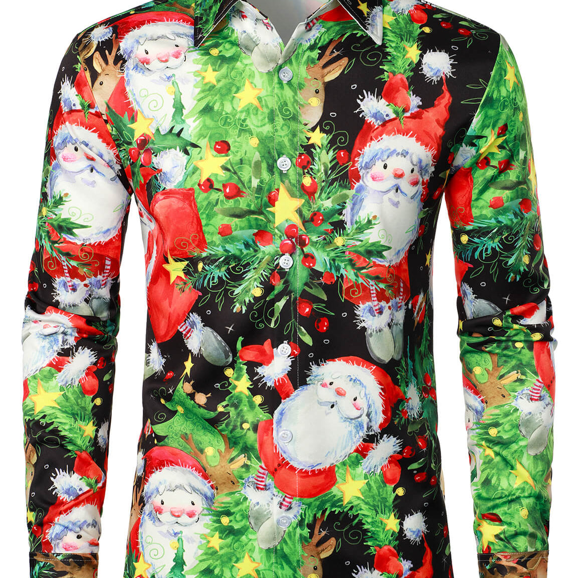 Camisa de manga larga con botones para fiesta navideña, árbol de Navidad, alce, reno, Papá Noel, vintage, para hombre