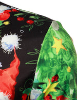 Men's Vintage Santa Reindeer Elk Christmas Tree Holiday Party Long Sleeve Button Up Shirt