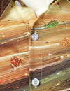 Men's Christmas Reindeer Shiny Print Holiday Button Up Long Sleeve Shirt