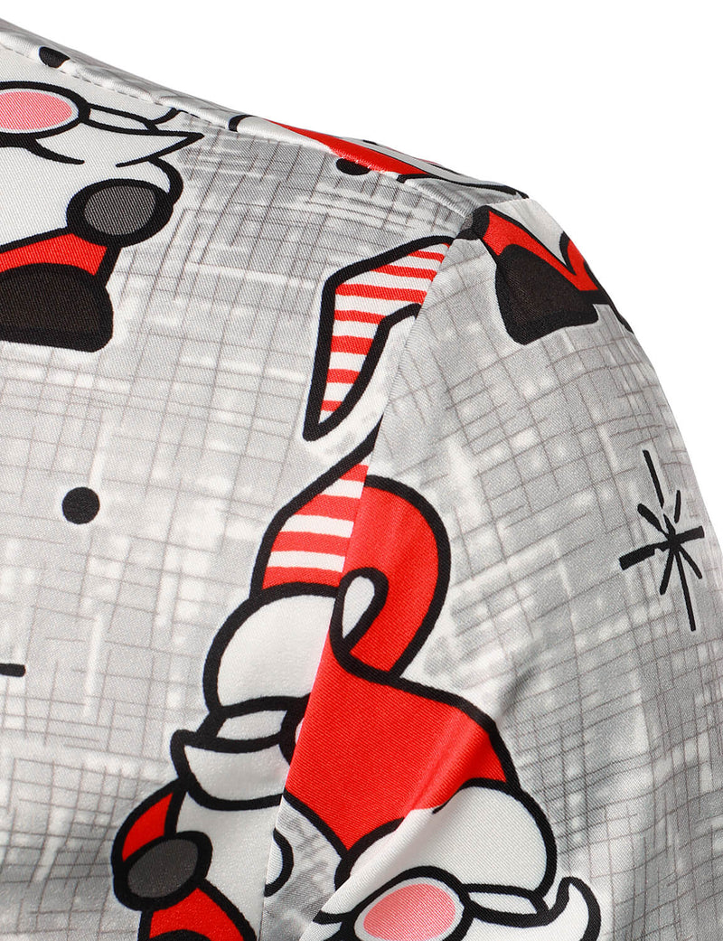 Men's Christmas Holiday Cute Gnome Print Funny Button Up Long Sleeve Shirt