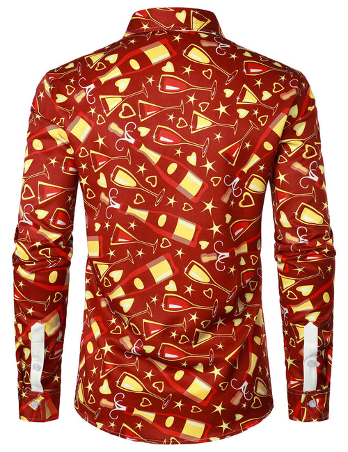 Men's Party Funny Holiday Christmas Champagne Cocktails New Year Eve Red Long Sleeve Shirt