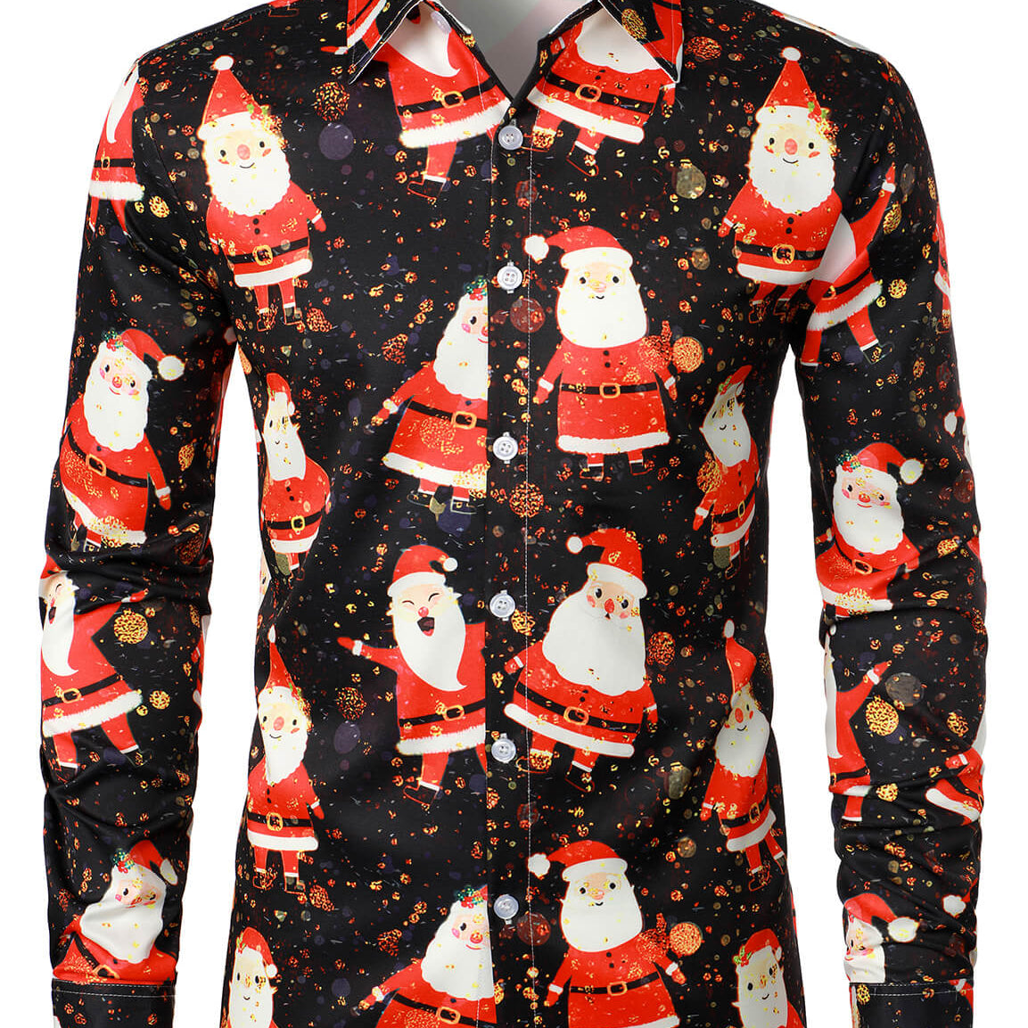 Camisa de manga larga con botones y estampado navideño de Papá Noel para hombre