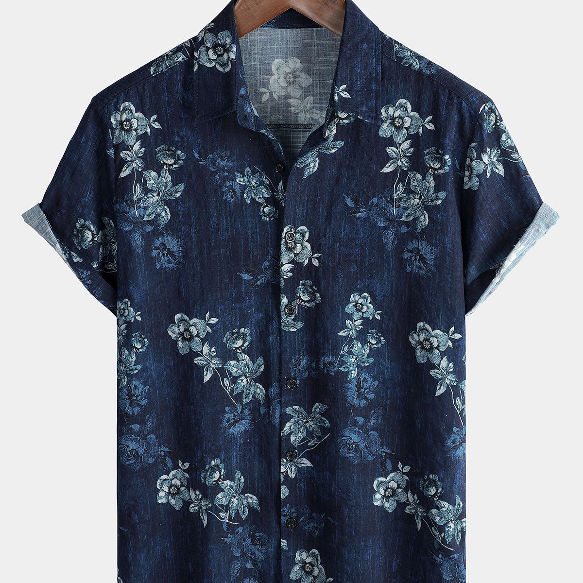 Men's Holiday Casual Floral Print Cotton Short Sleeve Shirt