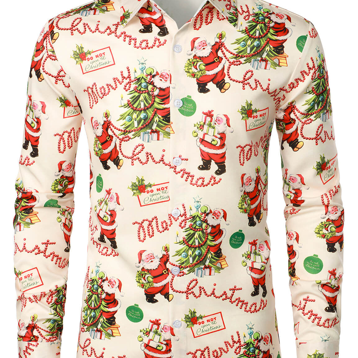 Camisa de manga larga con botones vintage de Papá Noel lindo feliz Navidad para hombre