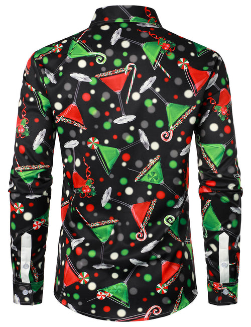 Men's Holiday Party Funny Christmas Cocktails New Year Eve Long Sleeve Shirt