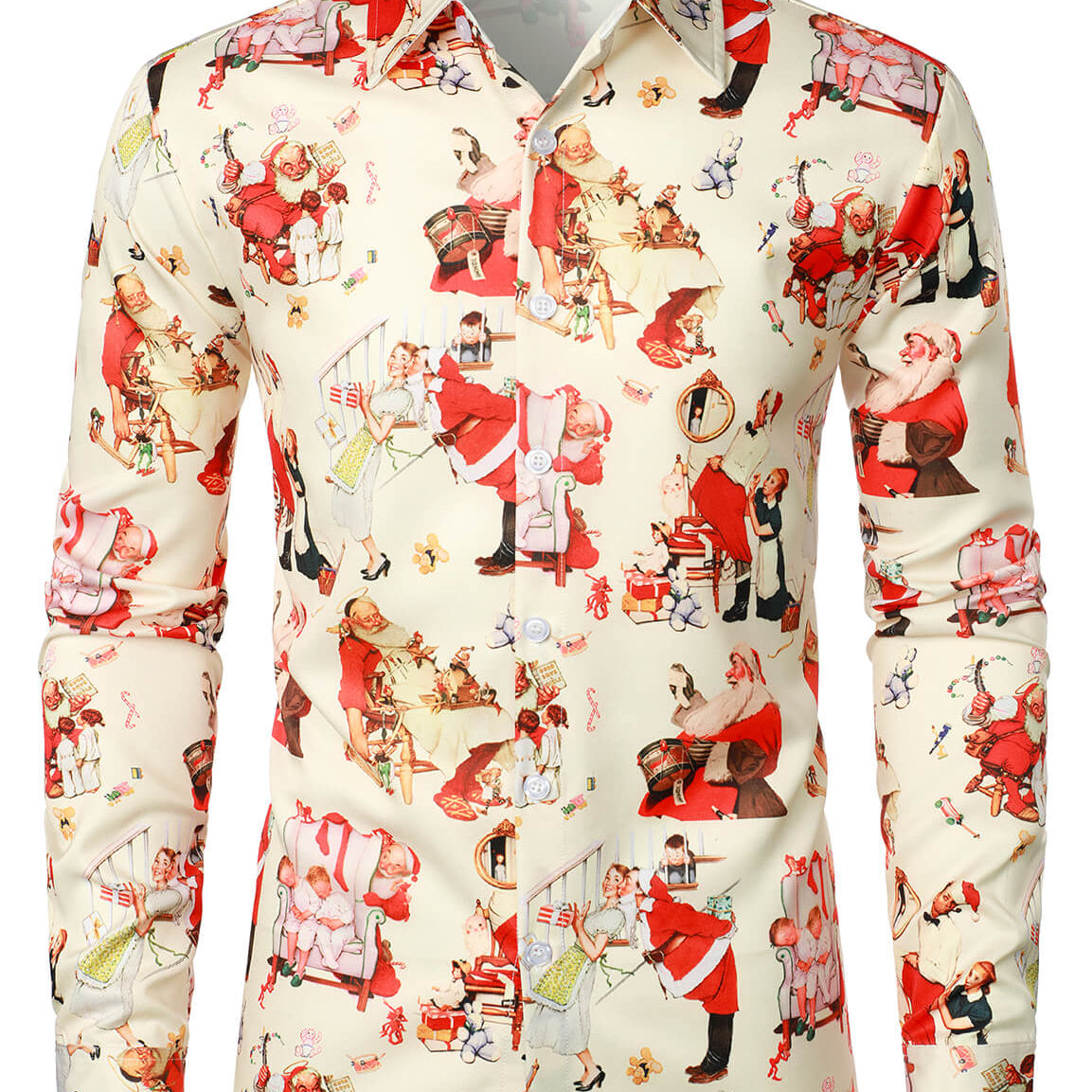 Men's Christmas Santa Claus Gift Holiday Button Up Vintage Long Sleeve Shirt