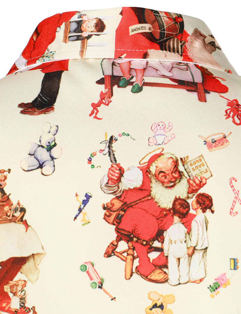 Men's Christmas Santa Claus Gift Holiday Button Up Vintage Long Sleeve Shirt