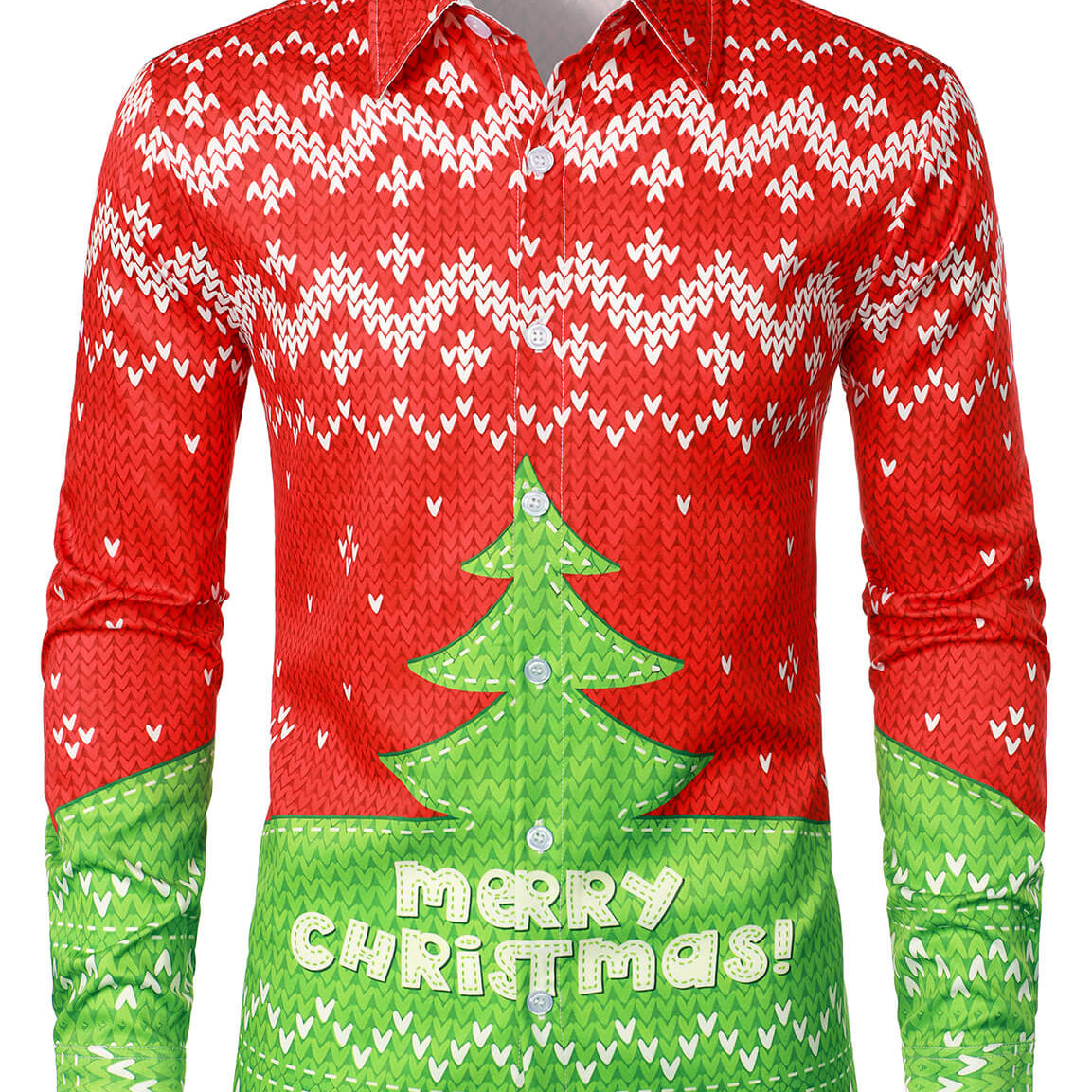 Camisa de manga larga con botones para disfraz de Navidad y árbol de Navidad para hombre