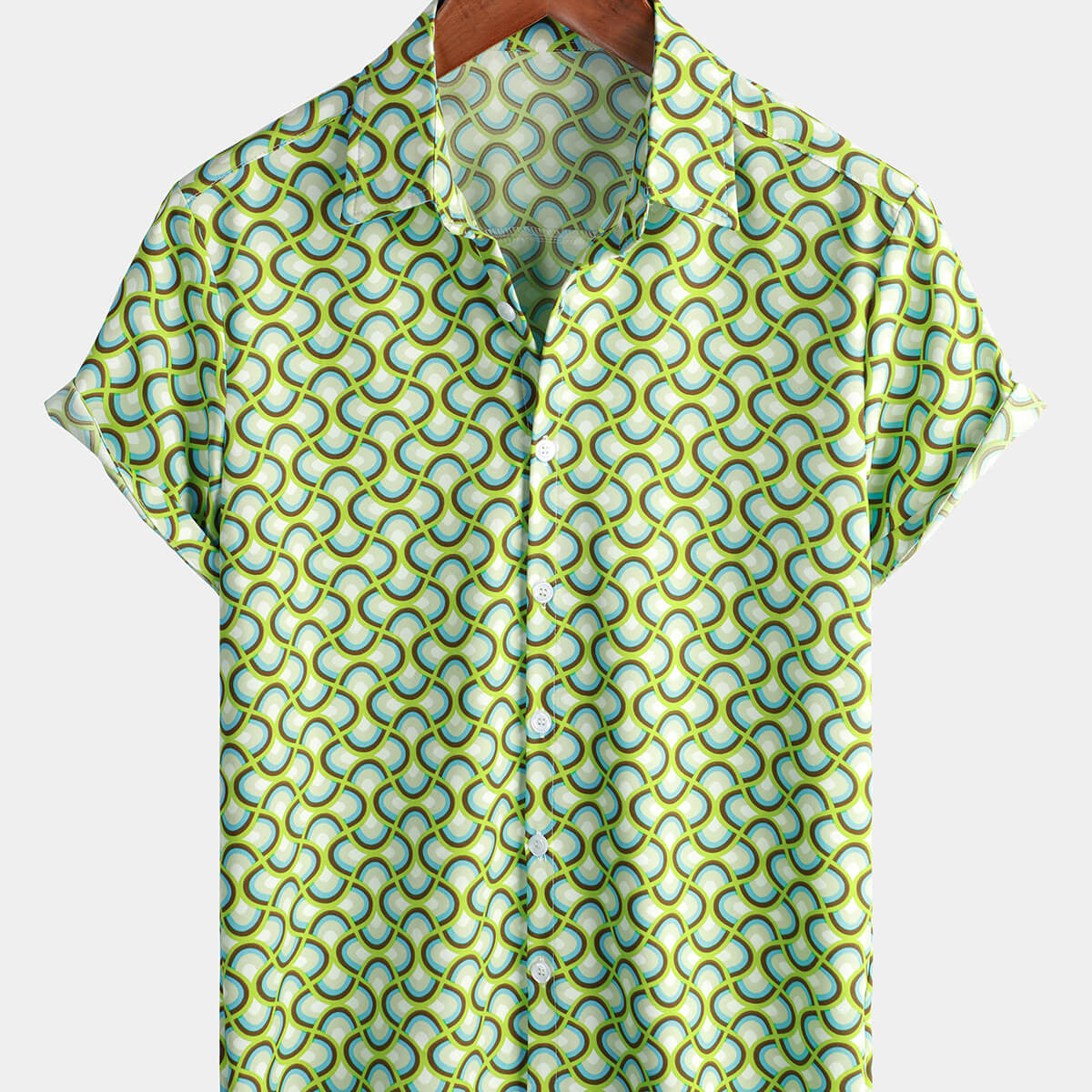 Men's Green Cool Summer Beach Short Sleeve Shirt