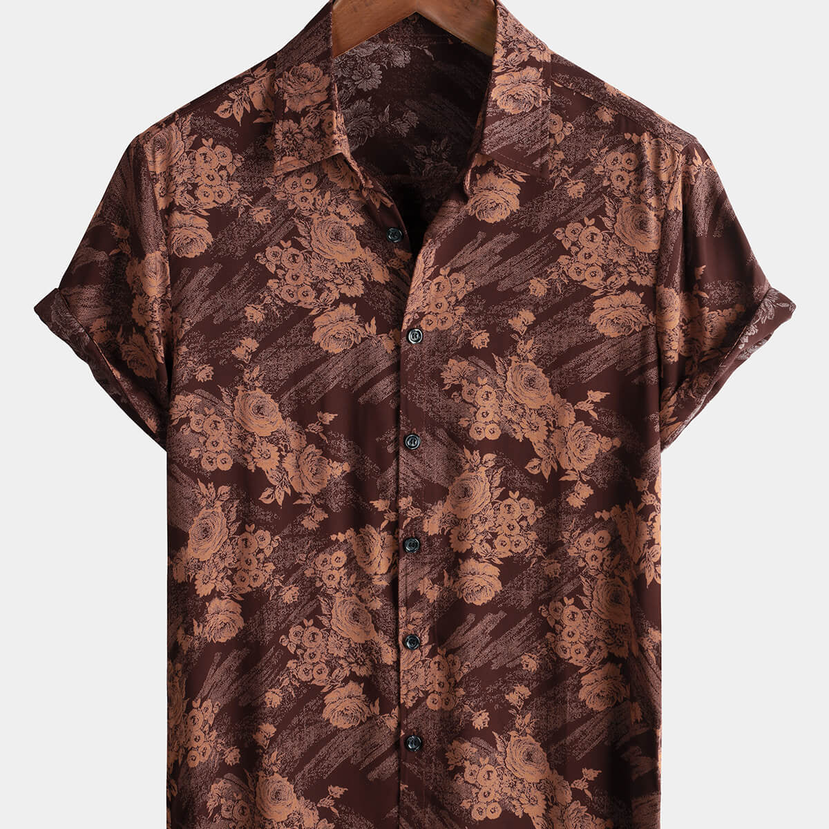 Men's Brown Floral Print Holiday Summer Hawaiian Shirt