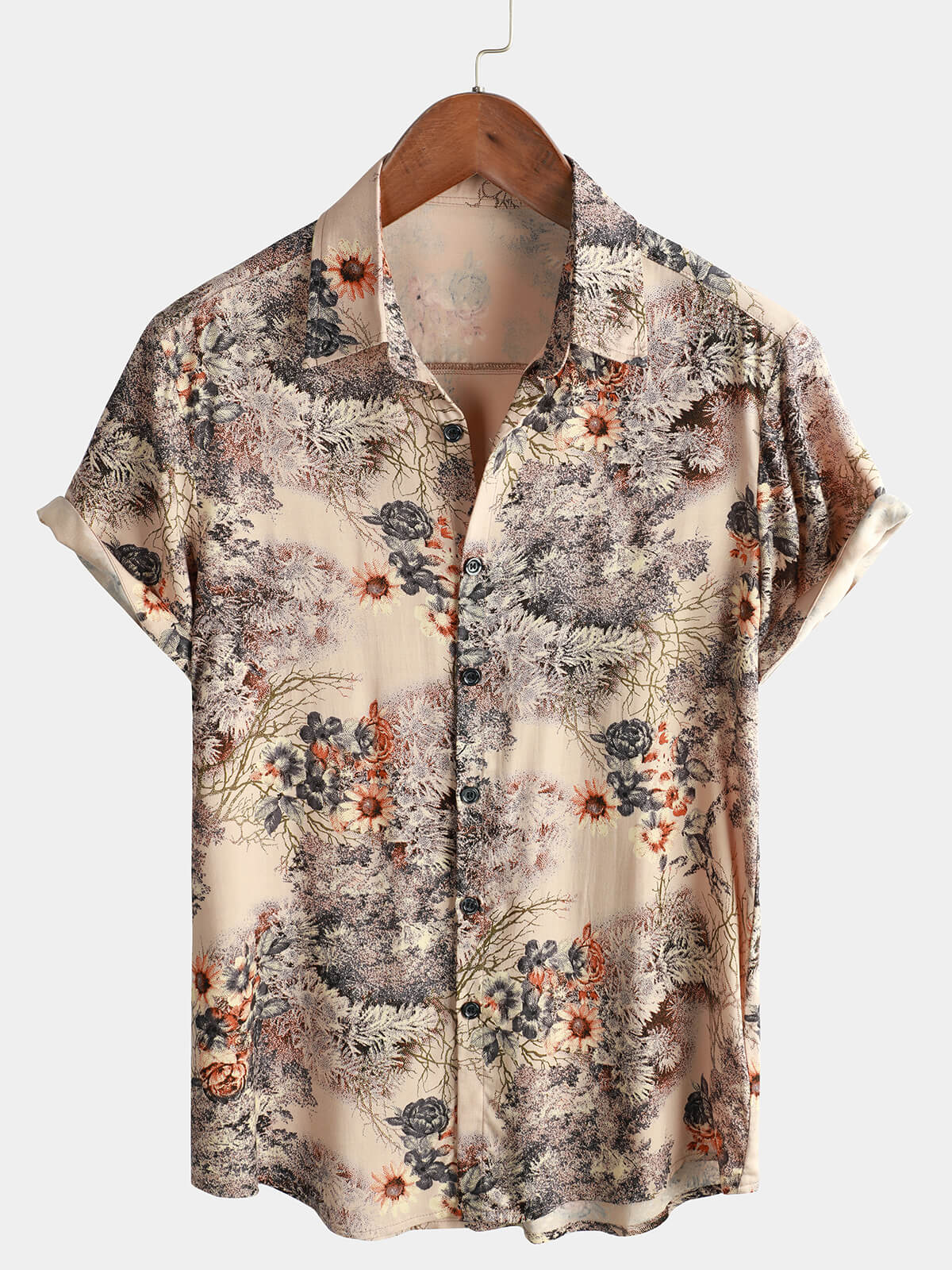 Men&#39;s Floral Print Retro Casual Button Up Shirt