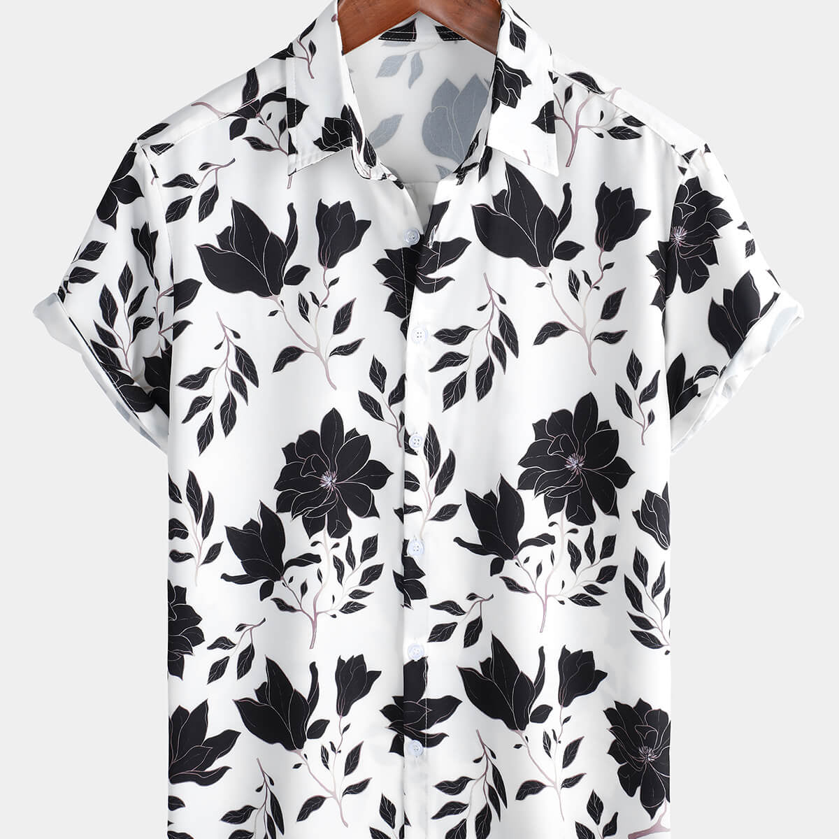 Men's Black Floral Holiday Short Sleeve Button Up Shirt