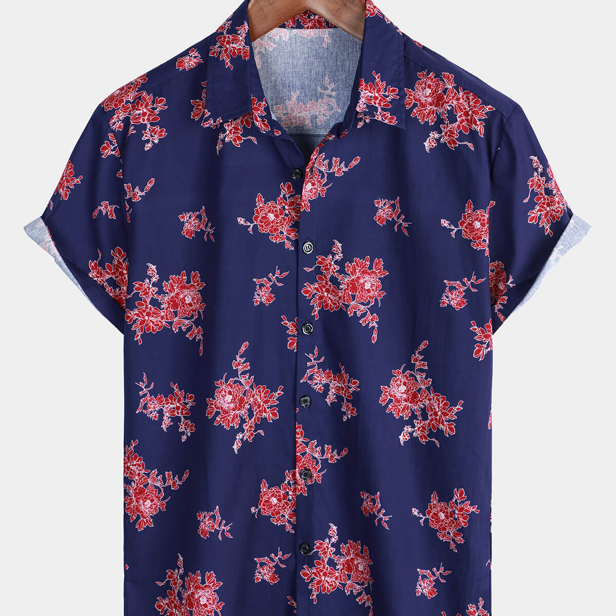 Men's Blue Floral Hawaiian Flower Print Short Sleeve Shirt