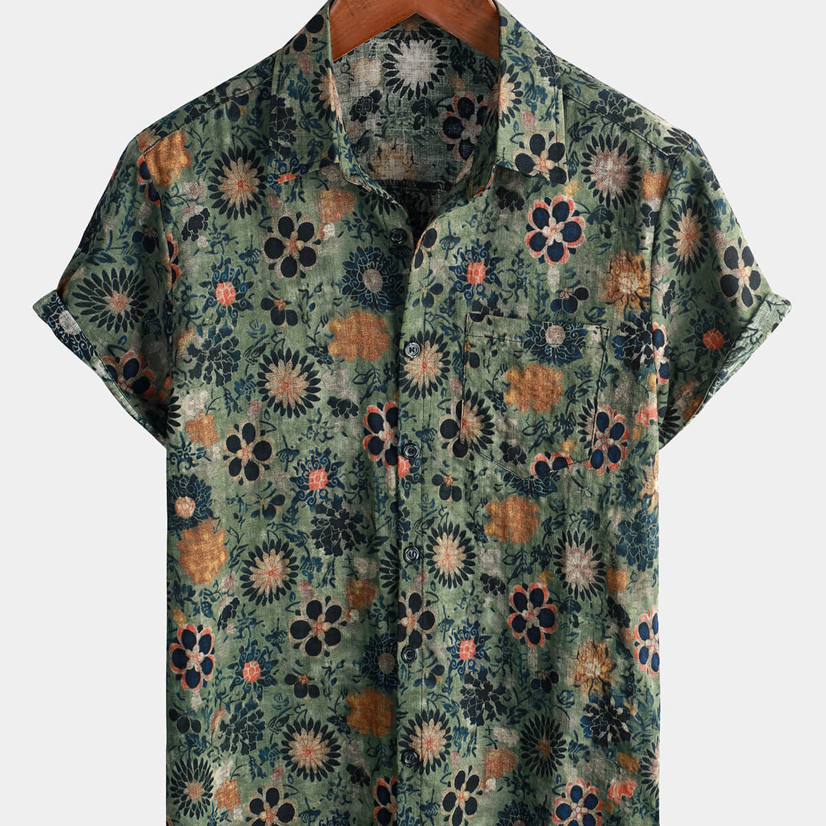 Men's Casual Vintage Floral Print Short Sleeve Shirt
