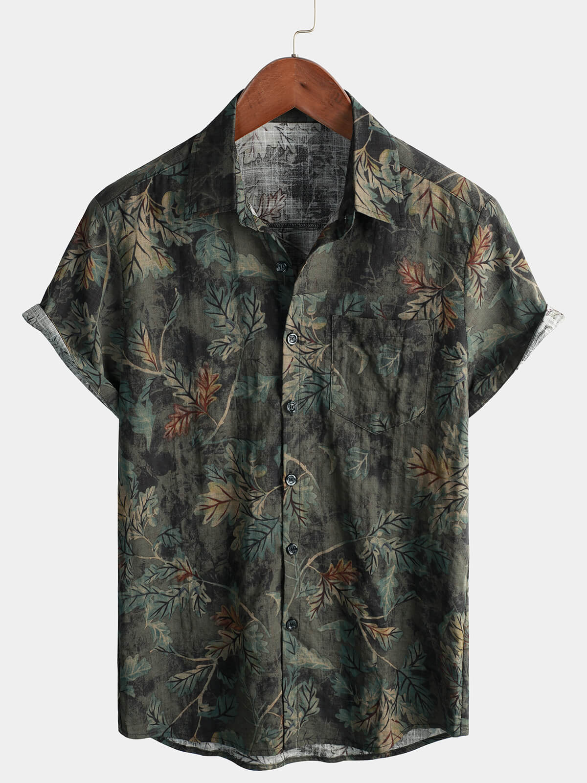 Men's Retro Leaf Short Sleeve Hawaiian Beach Shirt