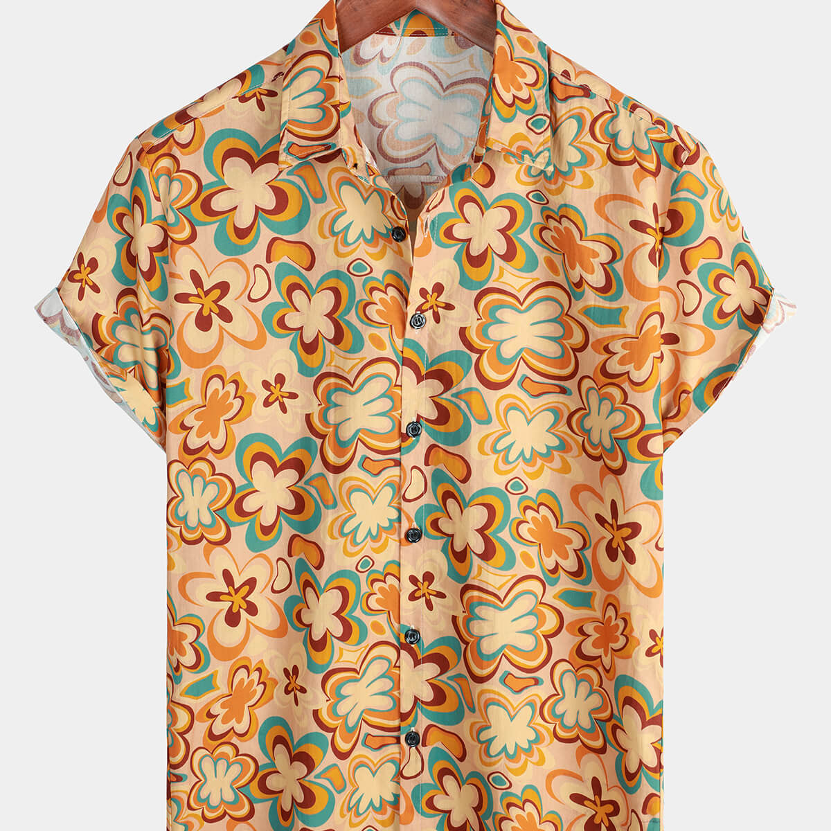 Men's Vintage Short Sleeve Floral Print Beach Button Up Shirt