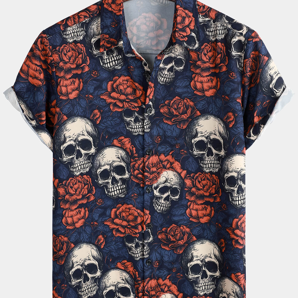Men's Rock Skull Punk Holiday Cool Button Up Short Sleeve Summer Shirt