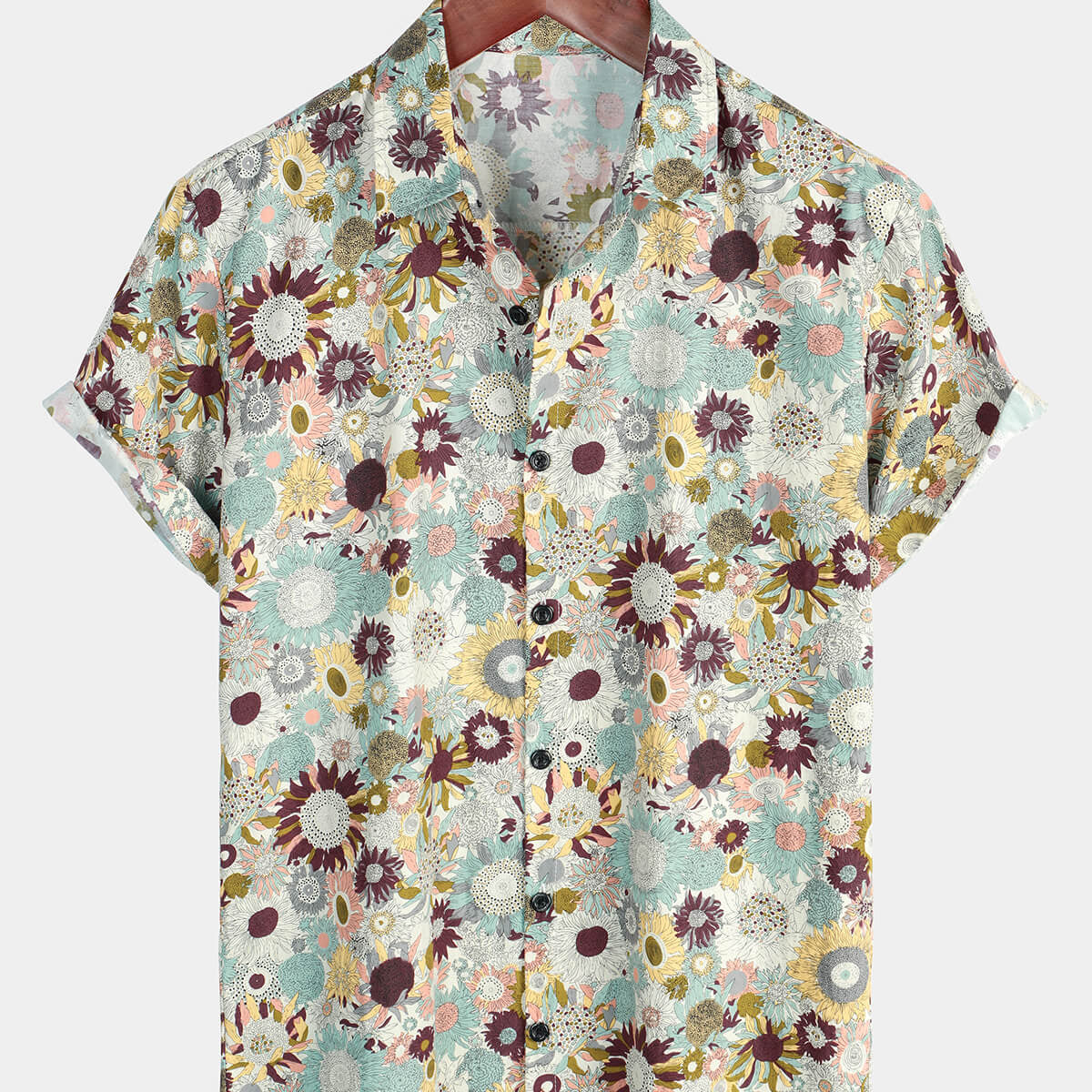 Camisa hawaiana de manga corta transpirable con botones de algodón de verano floral vintage para hombre