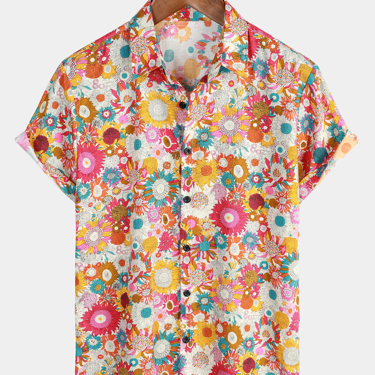 Camisa hawaiana de manga corta con botones de algodón de verano con flores frescas y florales para hombre