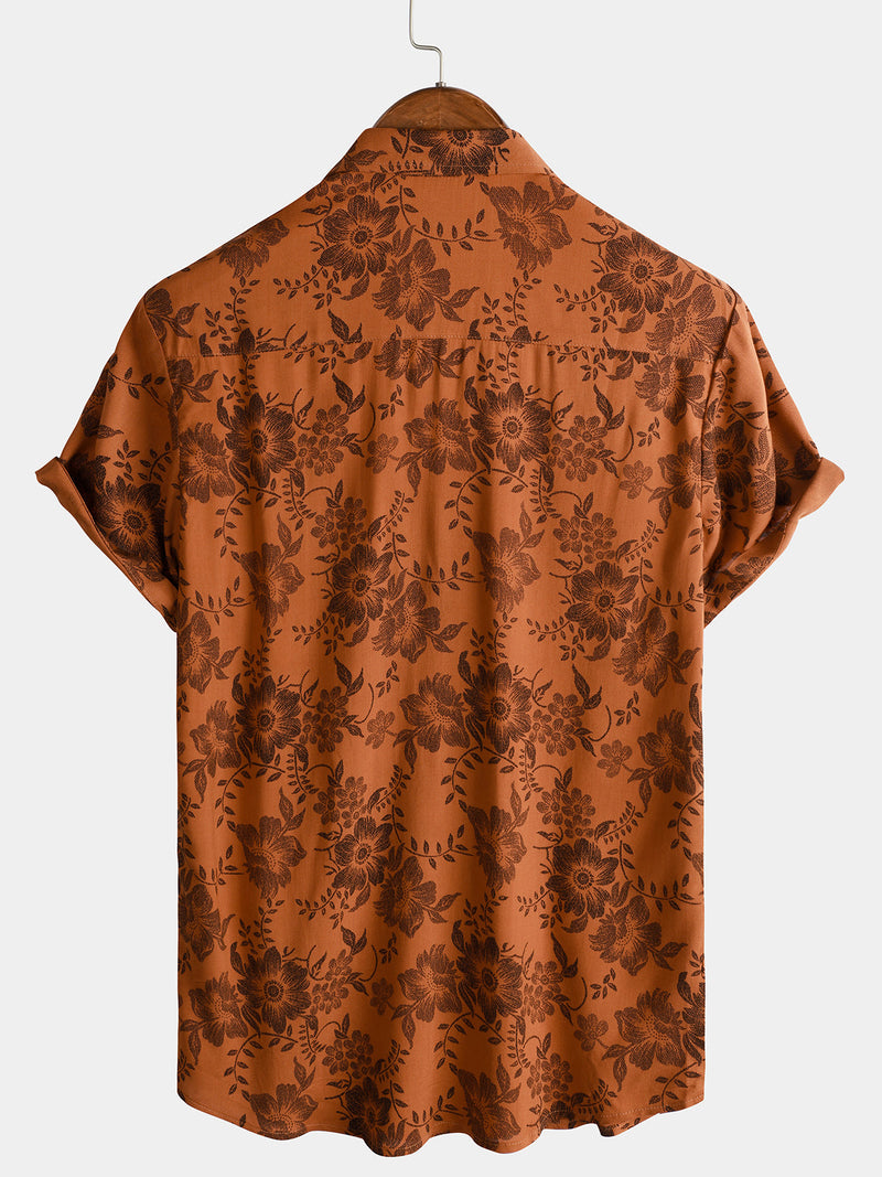 Bundle Of 4 | Men's Retro Beach Hawaiian Holiday Button Up Blue Short Sleeve Floral Shirts