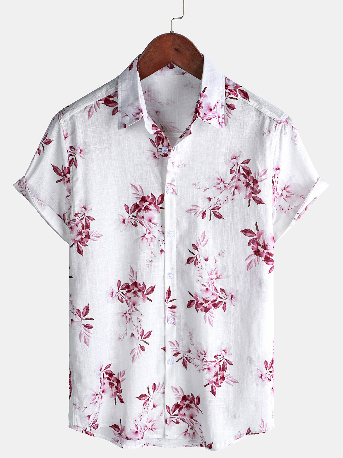 Men's Summer Floral Print Holiday Cotton Shirt