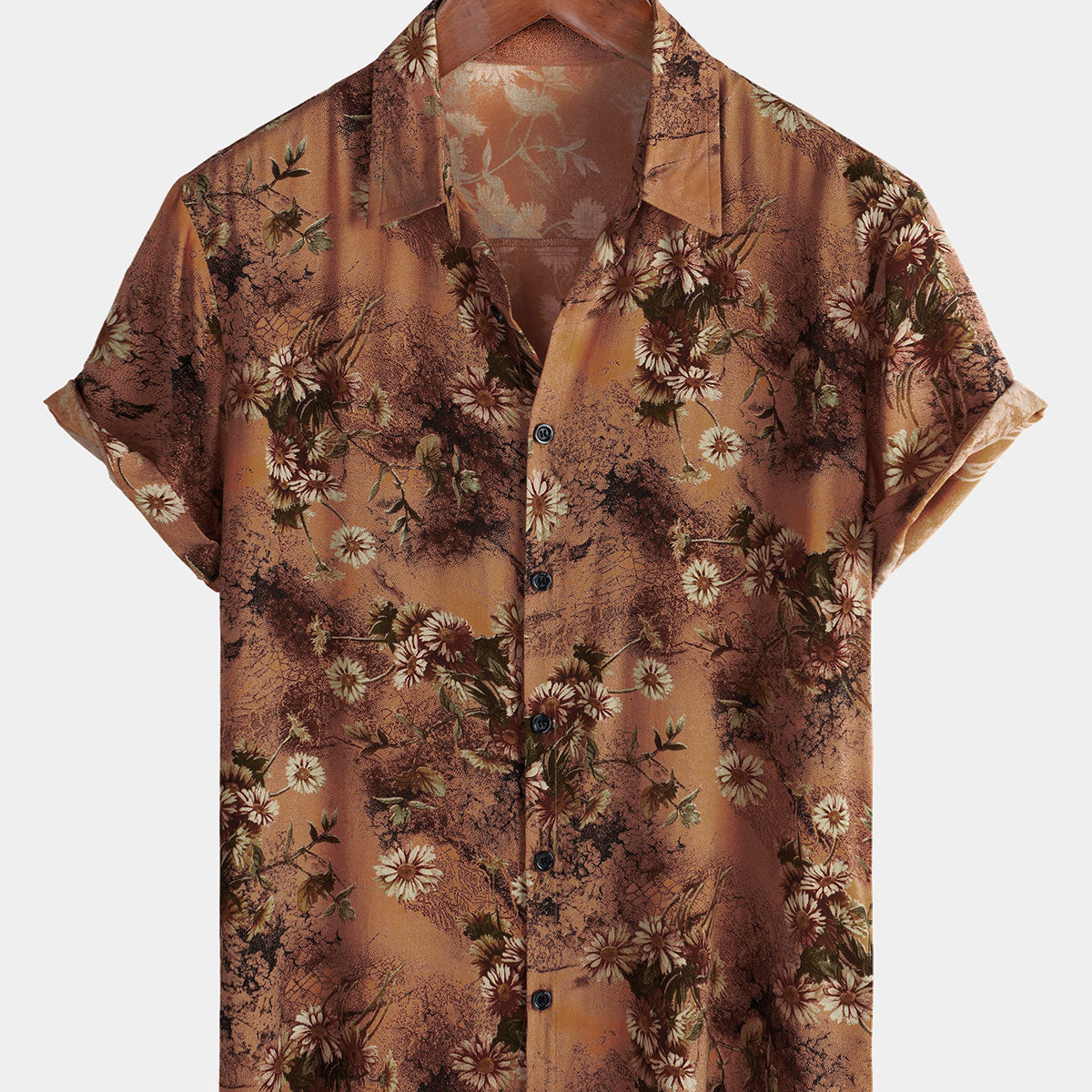 Men's Retro Floral Brown Summer Holiday Short Sleeve Shirt