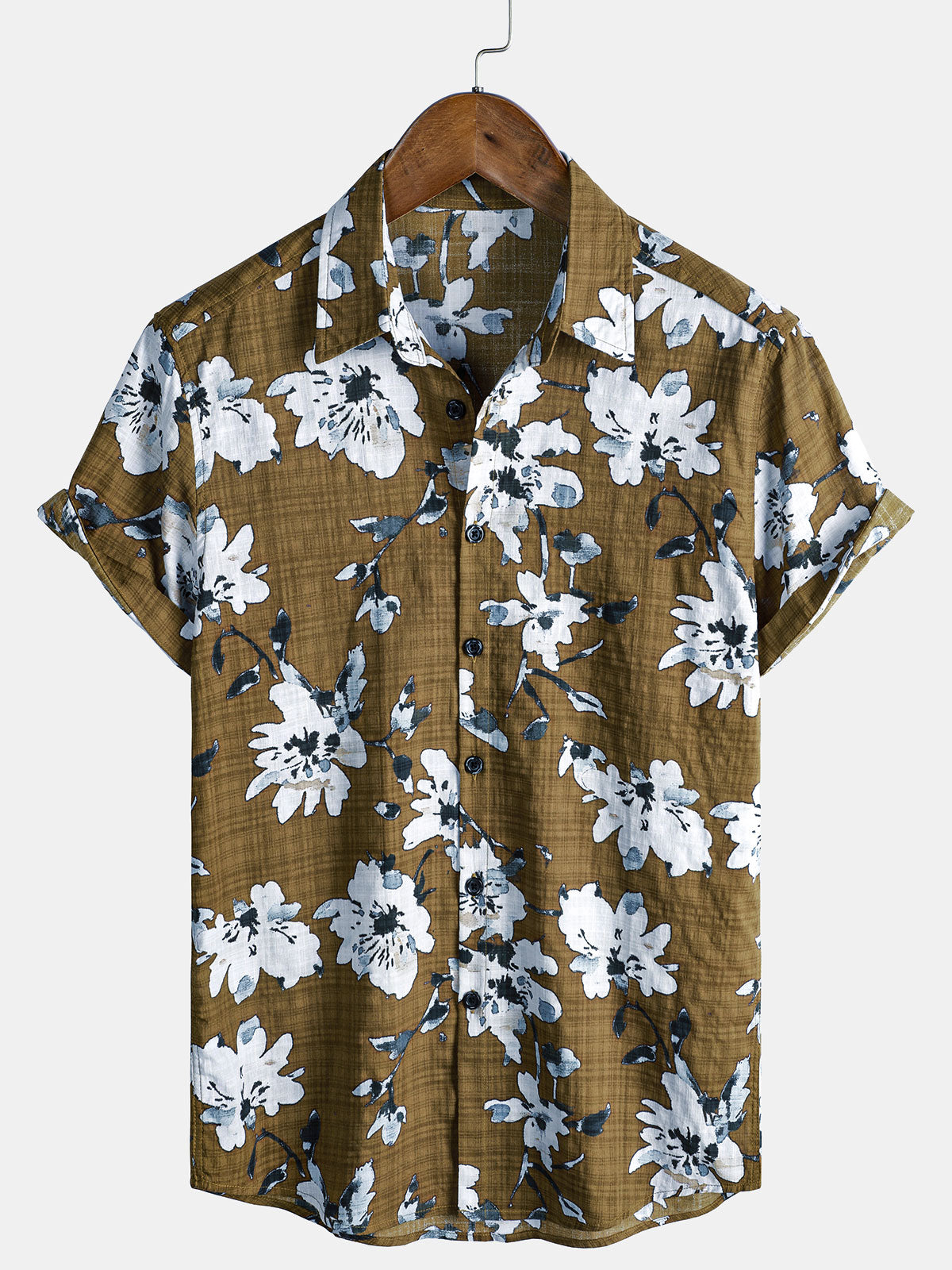 Men's Lightweight Breathable Cotton Tropical Style Short Sleeve Button Up Shirt