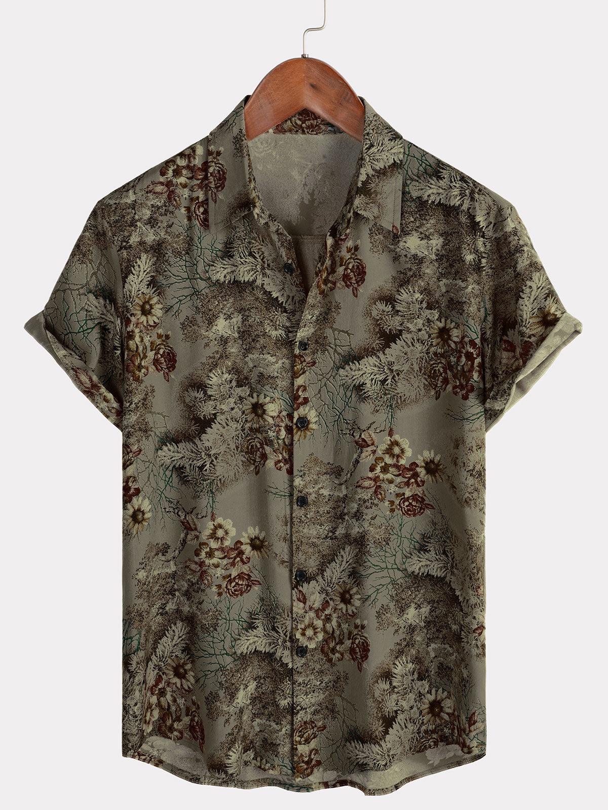 Men s Retro Floral Casual Vintage Summer Holiday Short Sleeve Shirt Alsofitit