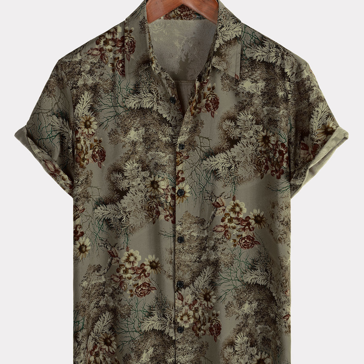 Men's Retro Floral Casual Vintage Summer Holiday Short Sleeve Shirt