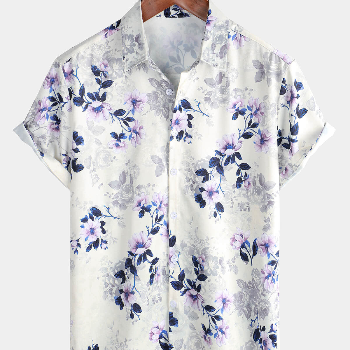 Men's Summer Short Sleeve Floral Print Casual Button Up Shirt