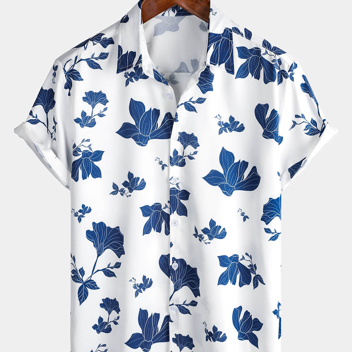 Men's Summer Floral Print Casual Beach Button Up Short Sleeve Shirt
