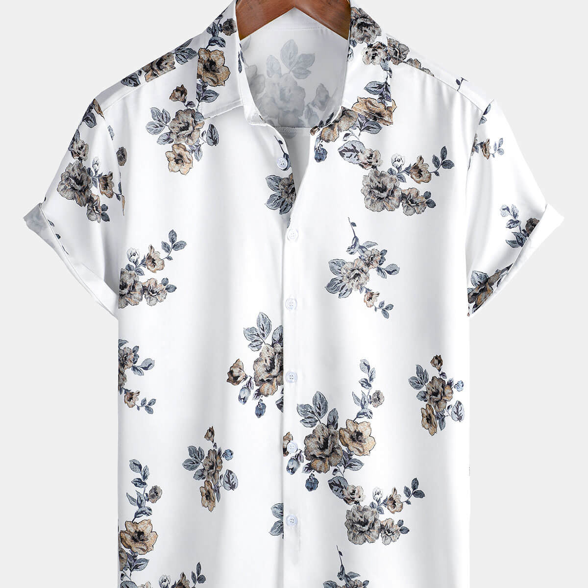 Men's Floral Print Beach Button Up Short Sleeve Summer Shirt