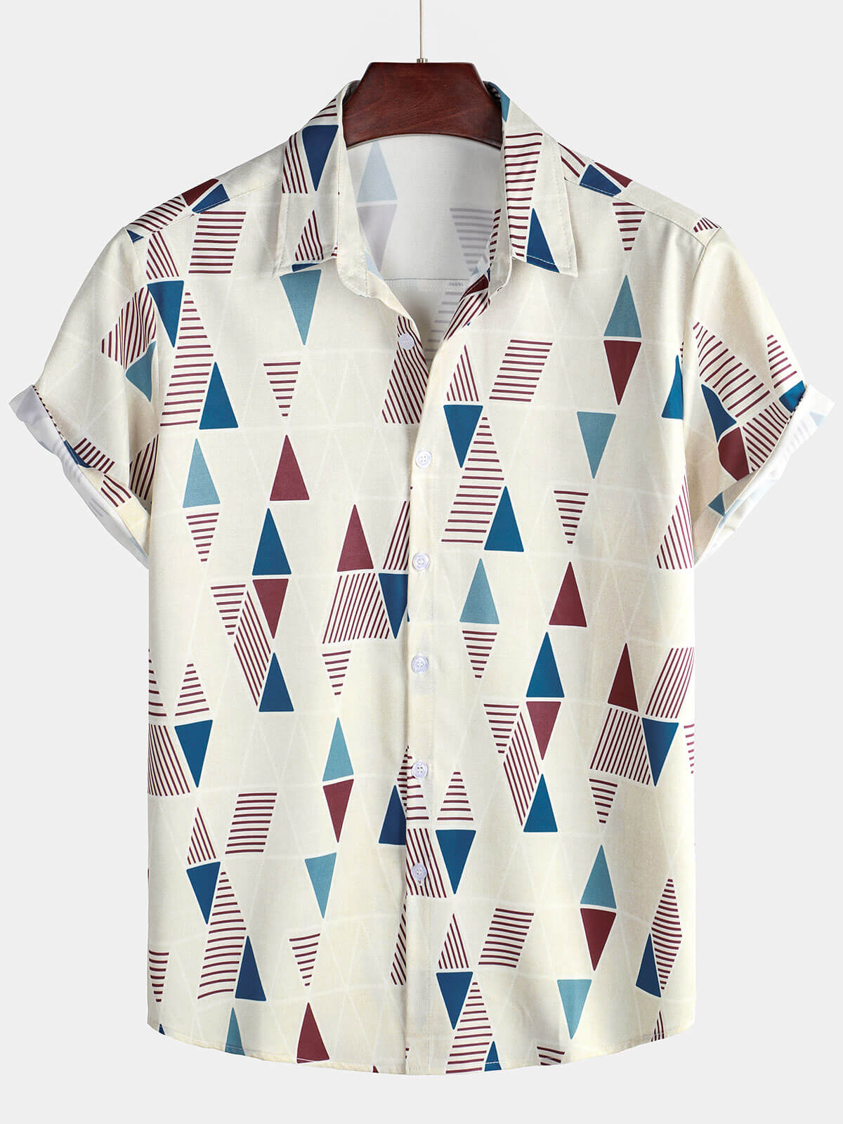 Men's Vintage Short Sleeve Art Geometric Print Casual Button Up Shirt