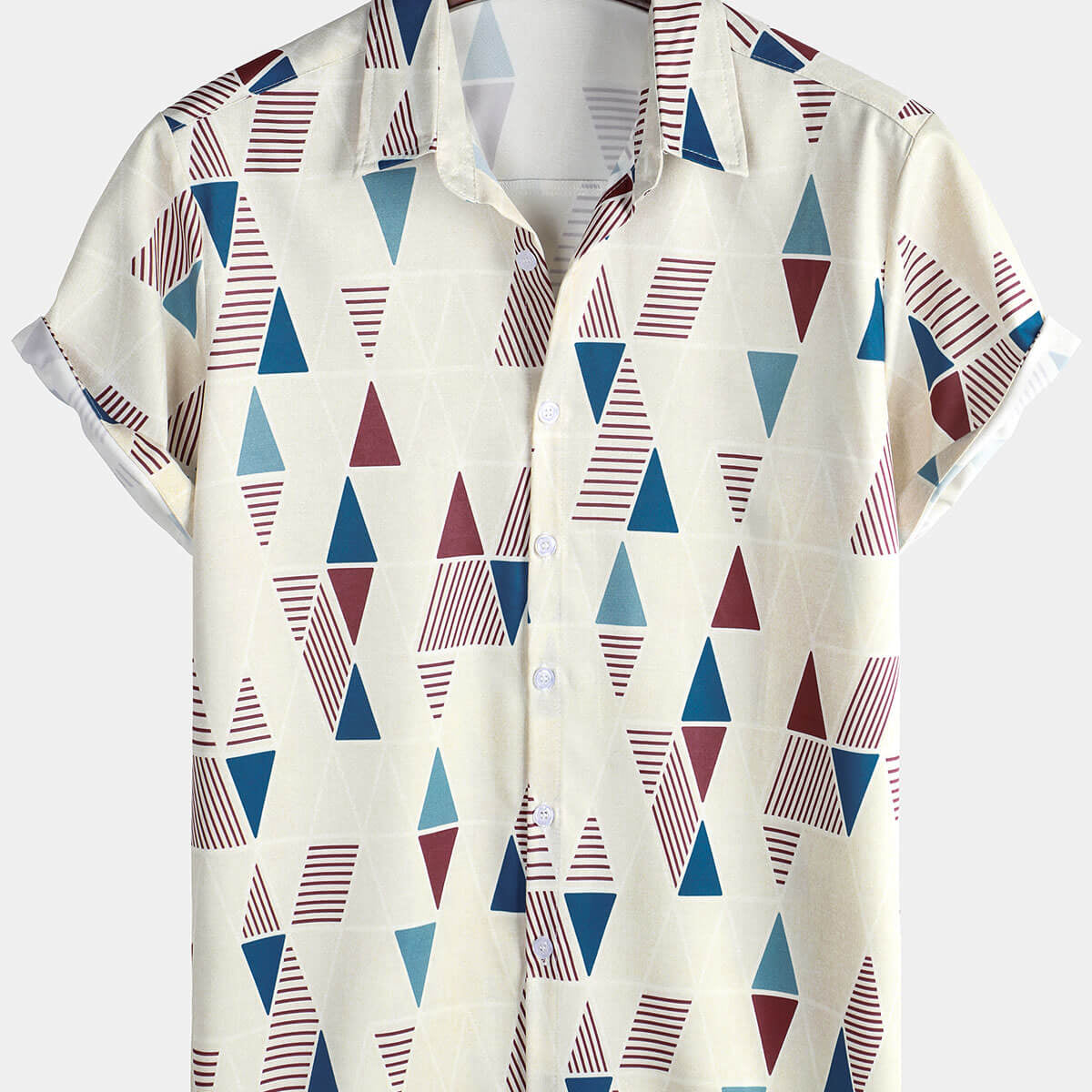 Men's Vintage Short Sleeve Art Geometric Print Casual Button Up Shirt