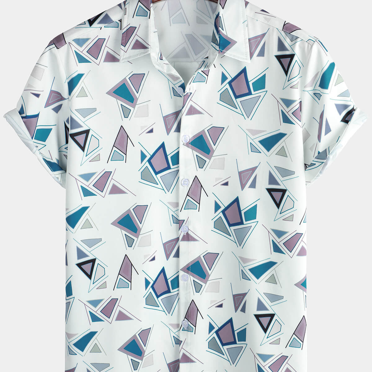Men's Summer Short Sleeve Art Geometric Print Casual Shirt