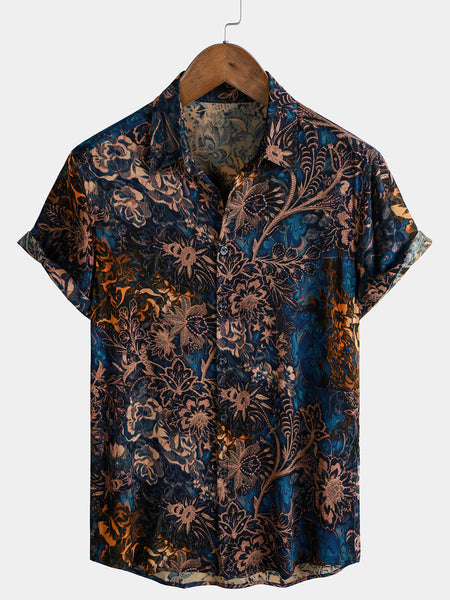 Men's Retro Floral 100%Rayon Short Sleeve Resort Shirt