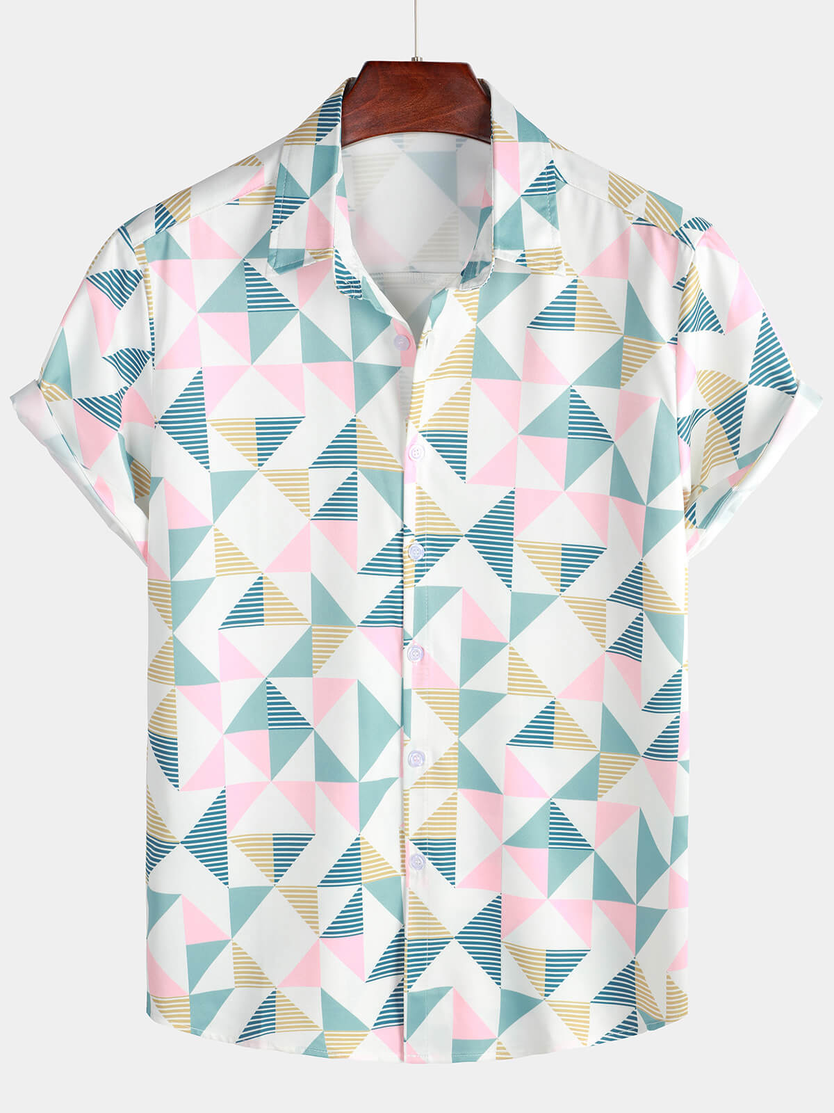 Men's Casual Art Triangle Geometric Print Summer Short Sleeve Beach Shirt