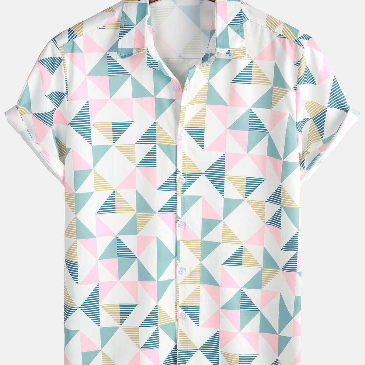Men's Casual Art Triangle Geometric Print Summer Short Sleeve Beach Shirt