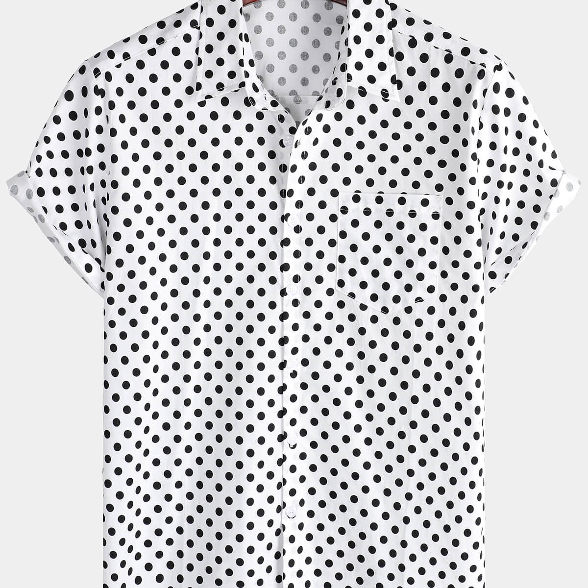 Men's Cotton Casual Polka Dot Summer White Pocket Short Sleeve Shirt