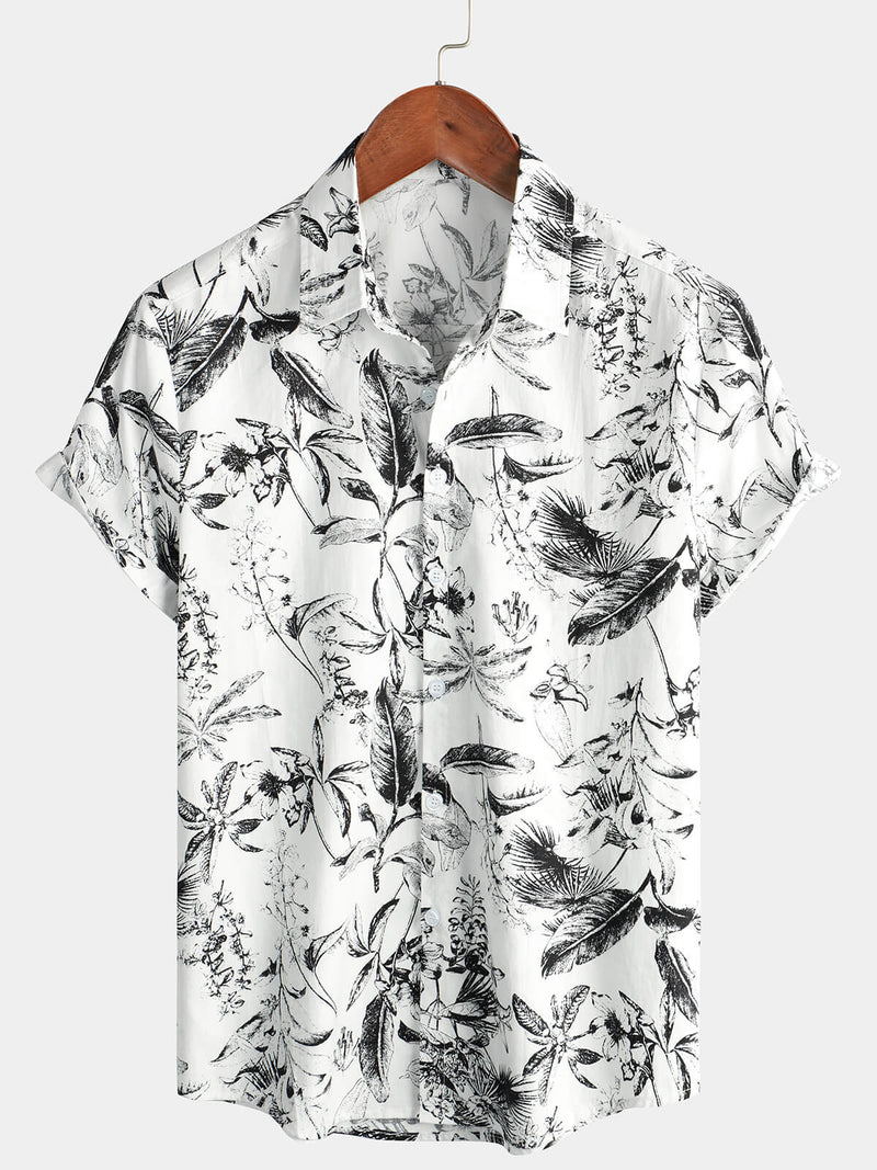 Men's Beach Cotton Summer White Hawaiian Holiday Button Up Cruise Short Sleeve Shirt