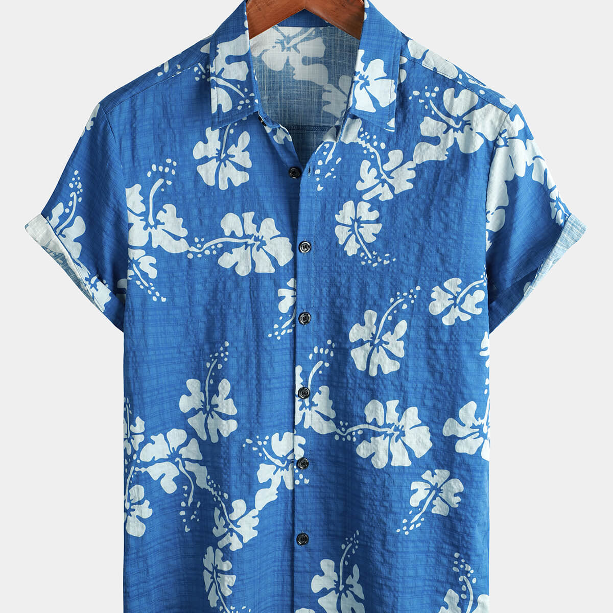 Men's Blue Hawaiian Vintage Floral Cruise Short Sleeve Button Up Beach Tropical Shirt