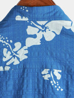 Men's Blue Hawaiian Vintage Floral Cruise Short Sleeve Button Up Beach Tropical Shirt