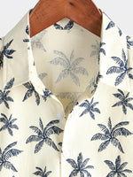 Men's Beach Hawaiian Palm Tree Print Cotton Cruise Button Up Short Sleeve Shirt