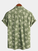 Men's Green Hawaiian Beach Cruise Palm Tree Print Cotton Button Up Short Sleeve Shirt