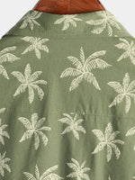 Men's Green Hawaiian Beach Cruise Palm Tree Print Cotton Button Up Short Sleeve Shirt