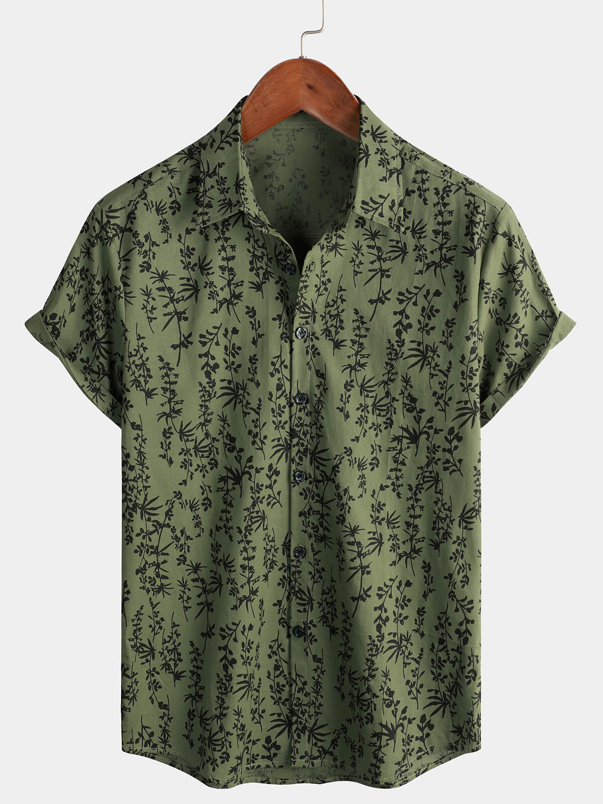 Men&#39;s Green Cotton Hawaiian Summer Vintage Floral Holiday Cruise Short Sleeve Button Up Shirt