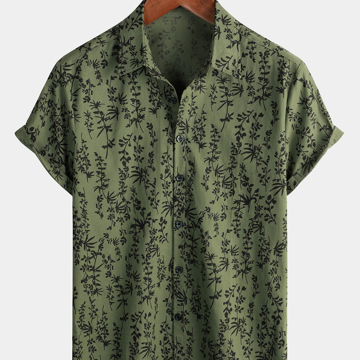 Camisa de manga corta con botones para hombre, color verde, algodón, hawaiano, verano, vintage, floral, vacaciones, crucero