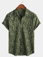 Men's Green Cotton Hawaiian Summer Vintage Floral Holiday Cruise Short Sleeve Button Up Shirt