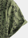 Men's Green Cotton Hawaiian Summer Vintage Floral Holiday Cruise Short Sleeve Button Up Shirt