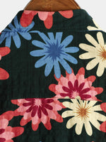 Men's Cotton Cruise Dark Green Beach Floral Summer Holiday Short Sleeve Hawaiian Button Up Shirt